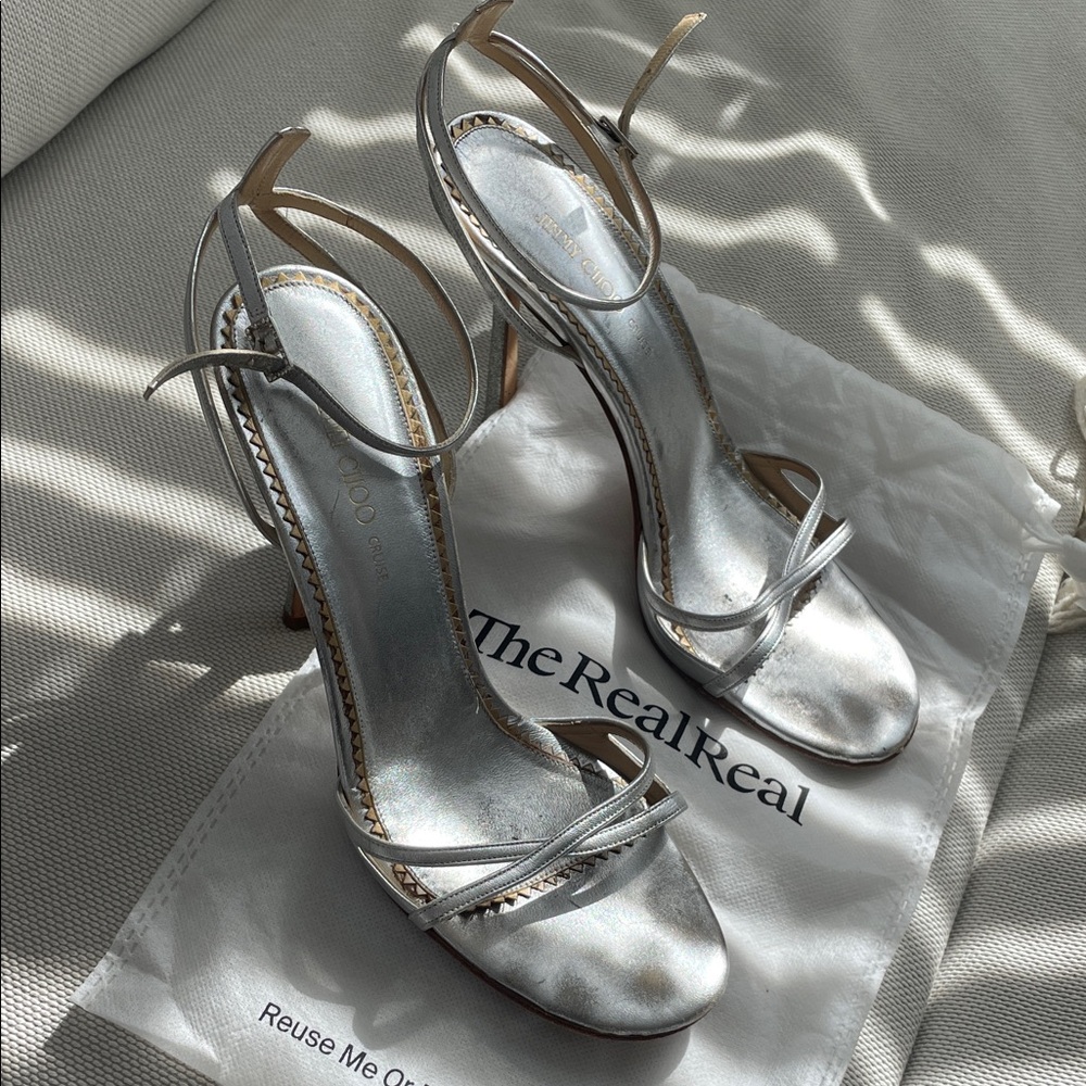 Jimmy Choo Metallic Silver Strappy Heels